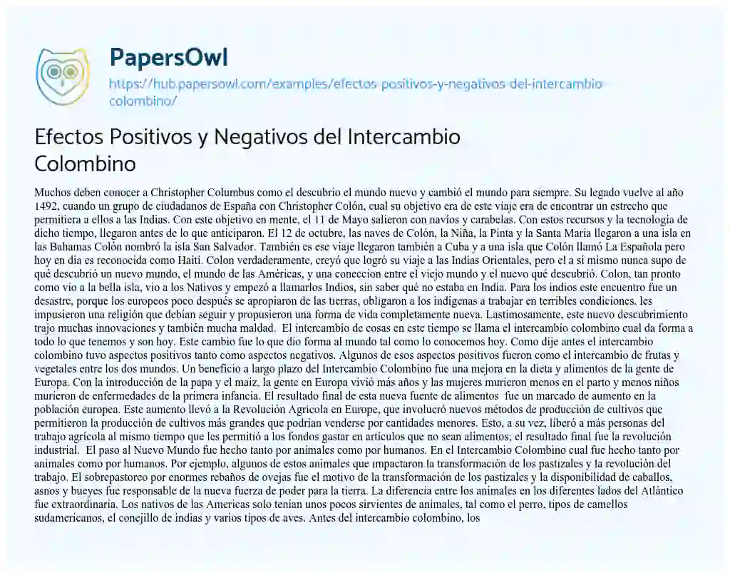Essay on Efectos Positivos y Negativos del Intercambio Colombino