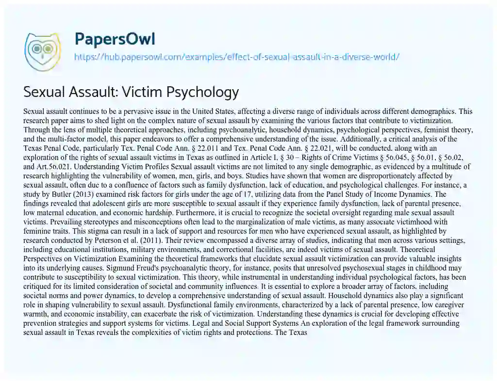 Essay on Sexual Assault: Victim Psychology