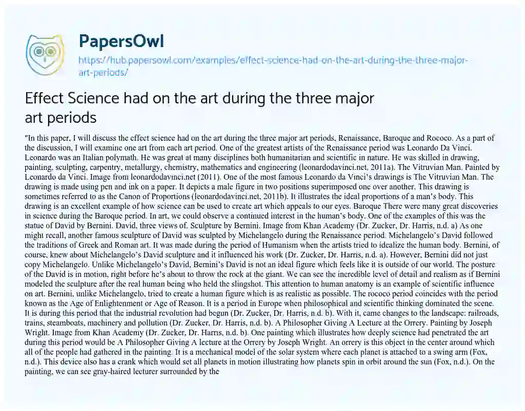 Essay on Effect Science had on the art during the three major art periods