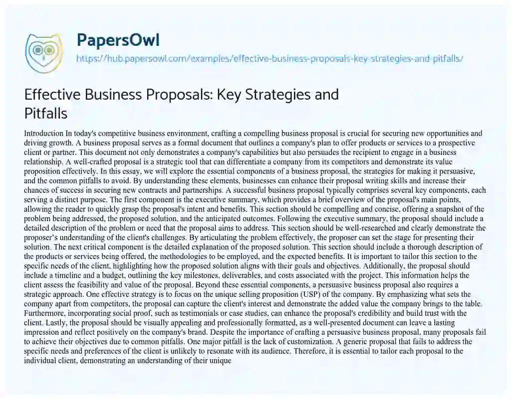 Essay on Effective Business Proposals: Key Strategies and Pitfalls