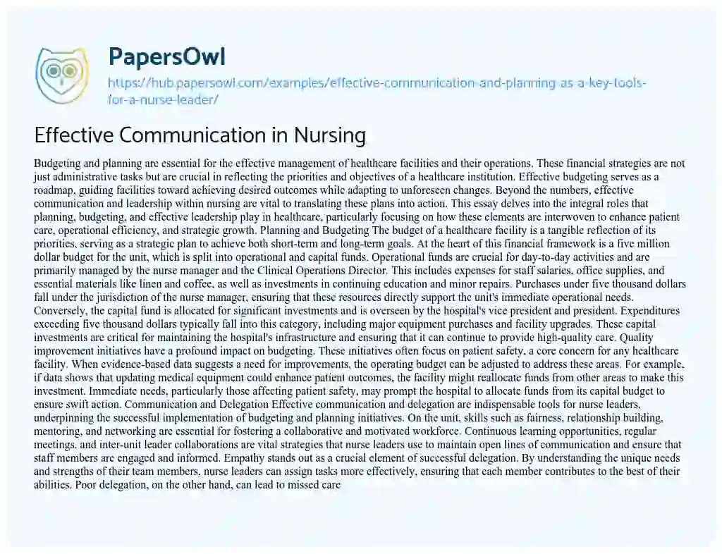 Essay on Effective Communication in Nursing