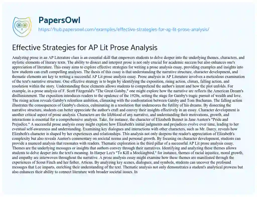 Essay on Effective Strategies for AP Lit Prose Analysis