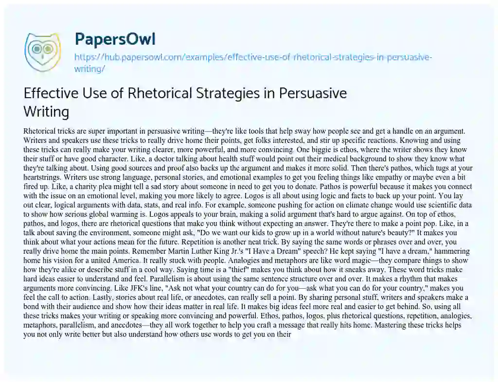 Essay on Effective Use of Rhetorical Strategies in Persuasive Writing