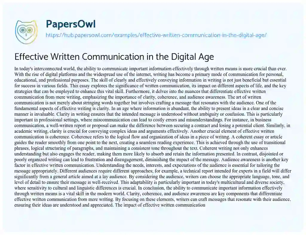 Essay on Effective Written Communication in the Digital Age