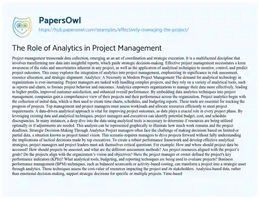 Essay on The Role of Analytics in Project Management
