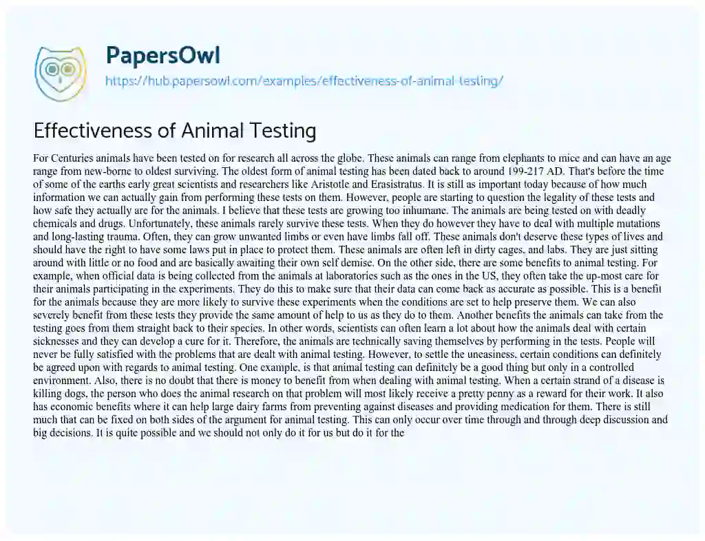 Essay on Effectiveness of Animal Testing