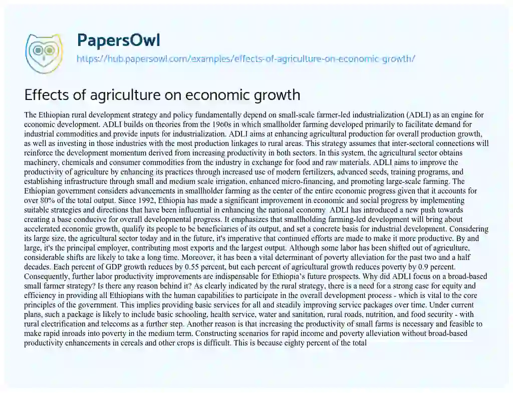 Essay on Effects of agriculture on economic growth