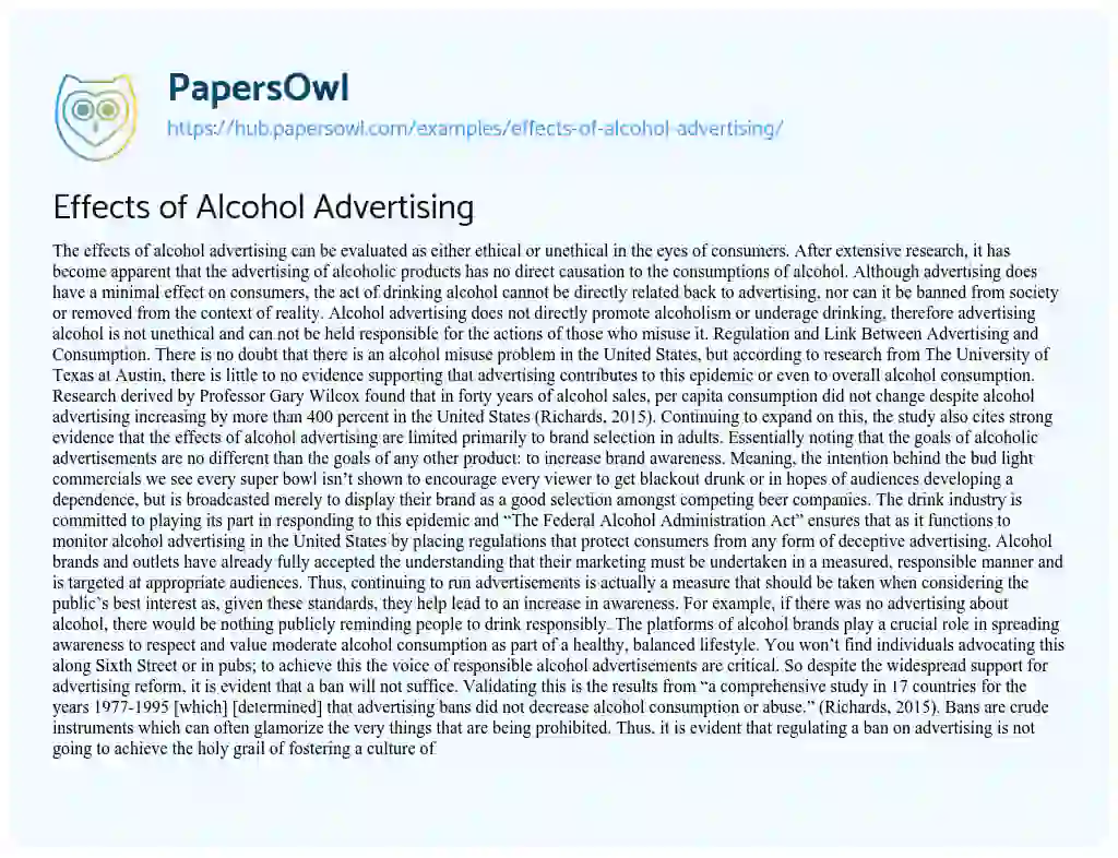 Essay on Effects of Alcohol Advertising