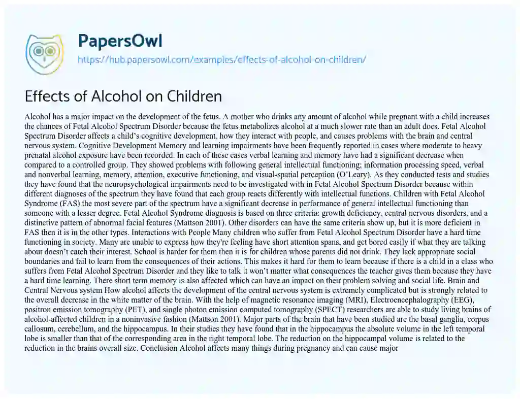 Essay on Effects of Alcohol on Children