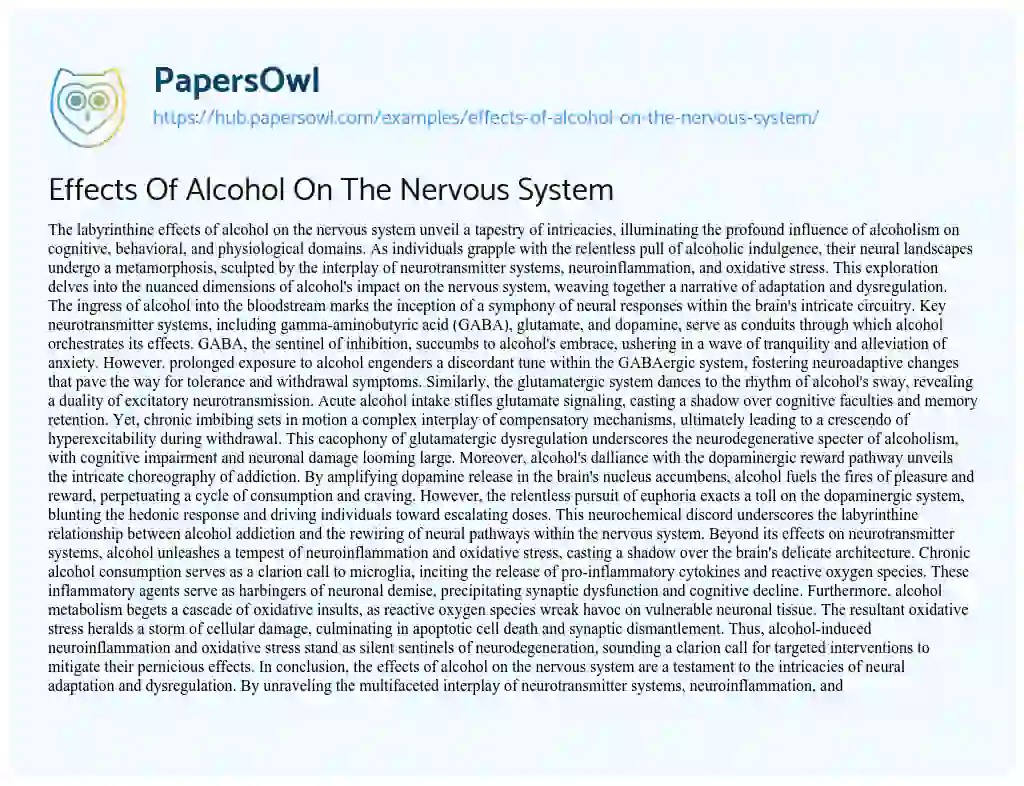 Essay on Effects Of Alcohol On The Nervous System