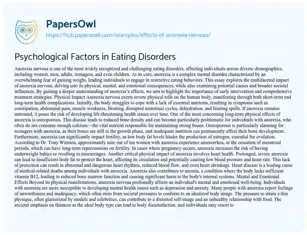 Essay on Psychological Factors in Eating Disorders