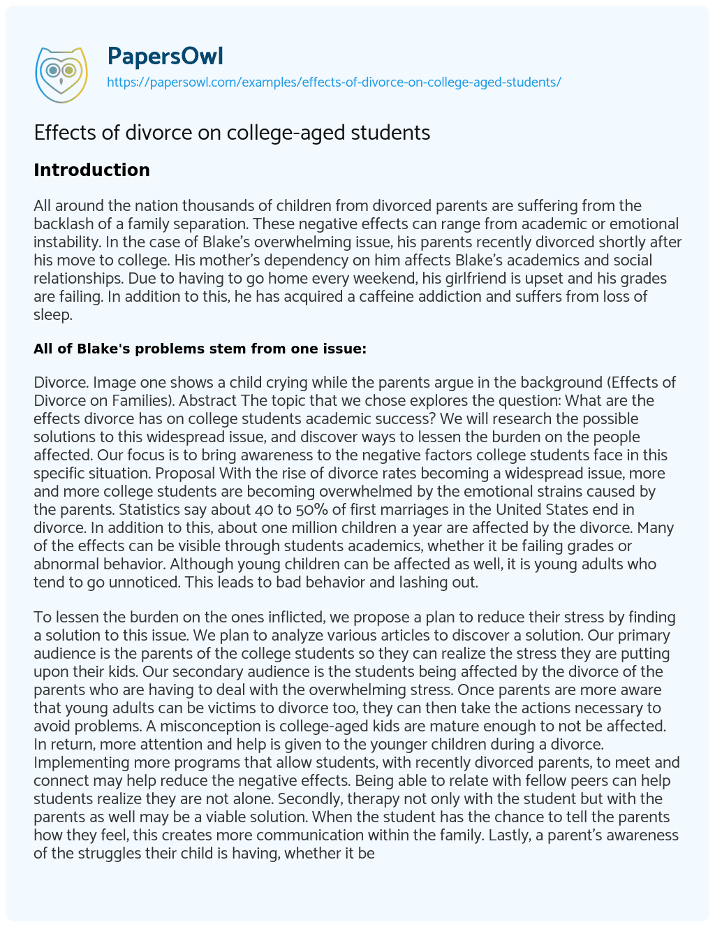 Essay on Effects of divorce on college-aged students