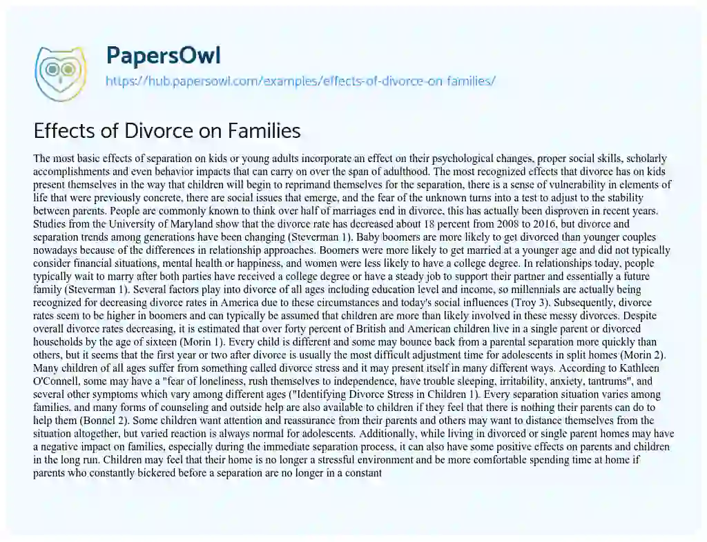 Essay on Effects of Divorce on Families