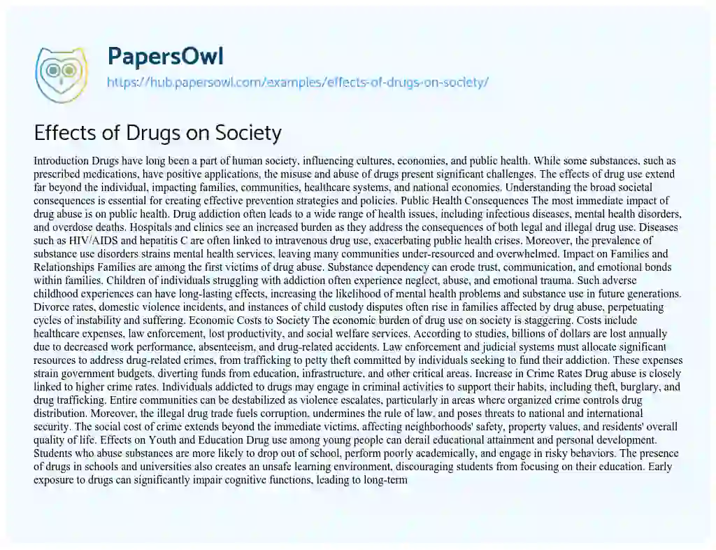 Essay on Effects of Drugs on Society