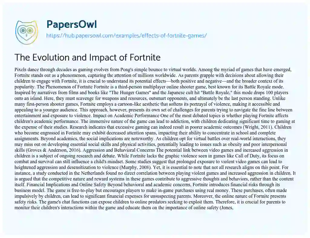 Essay on The Evolution and Impact of Fortnite