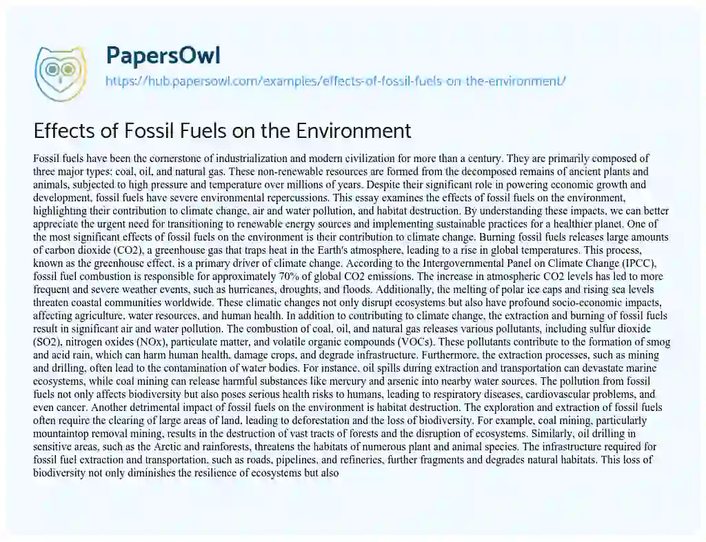 Essay on Effects of Fossil Fuels on the Environment