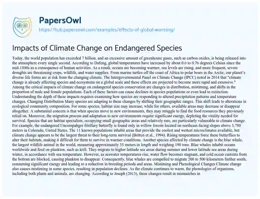 Essay on Impacts of Climate Change on Endangered Species