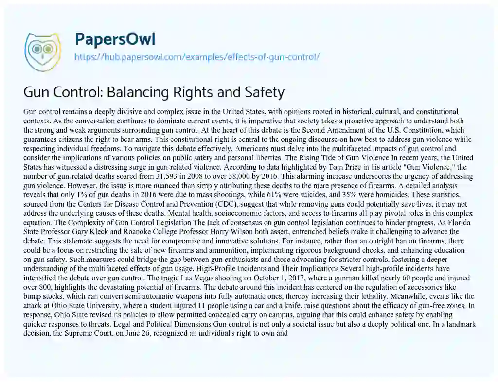 Essay on Gun Control: Balancing Rights and Safety
