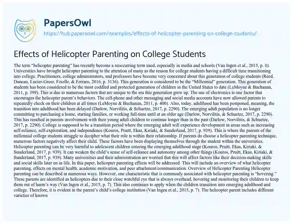 Essay on Effects of Helicopter Parenting on College Students