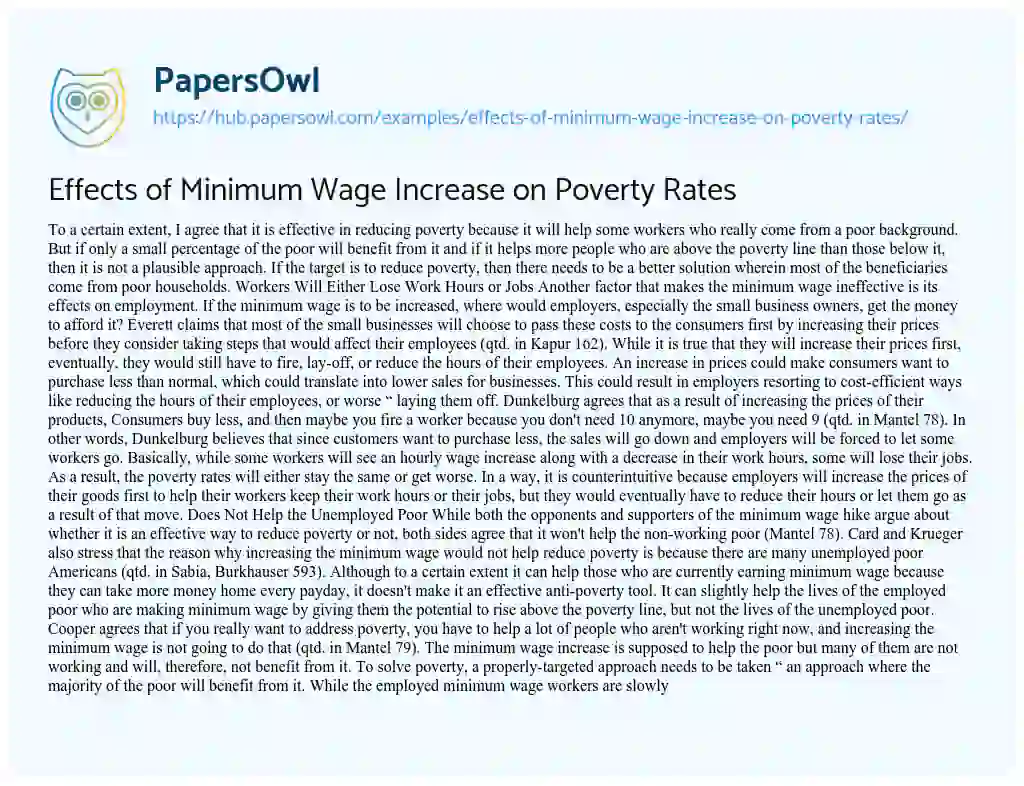 Essay on Effects of Minimum Wage Increase on Poverty Rates