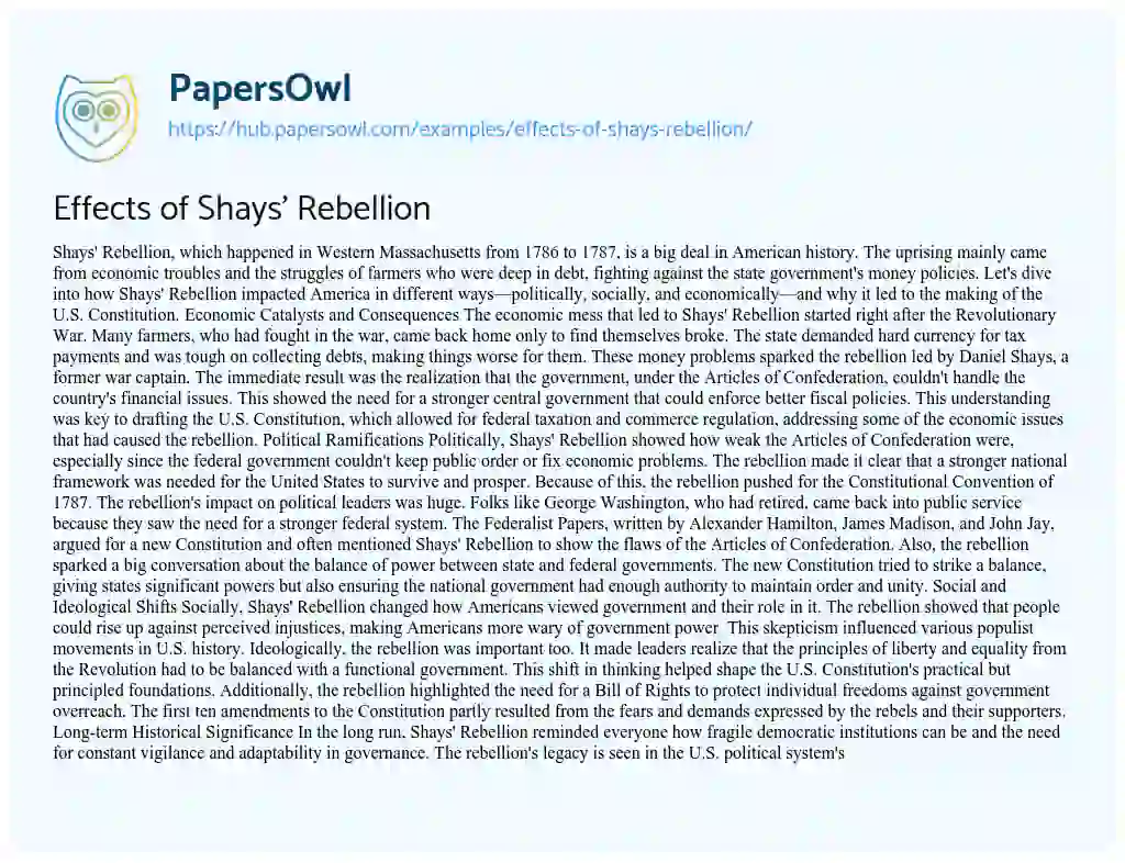 Essay on Effects of Shays’ Rebellion