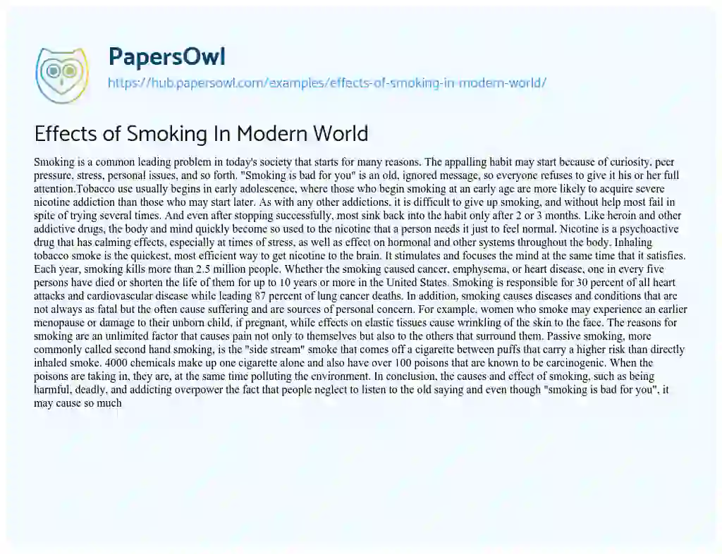 Essay on Effects of Smoking In Modern World