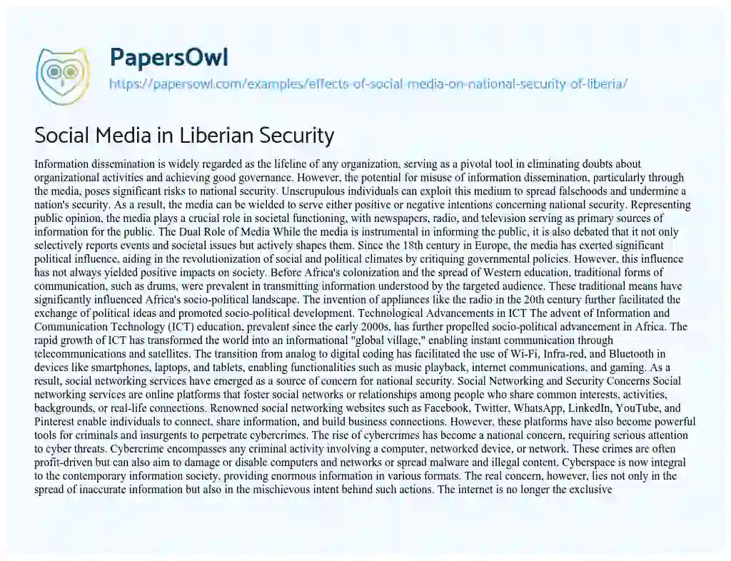 Essay on Social Media in Liberian Security