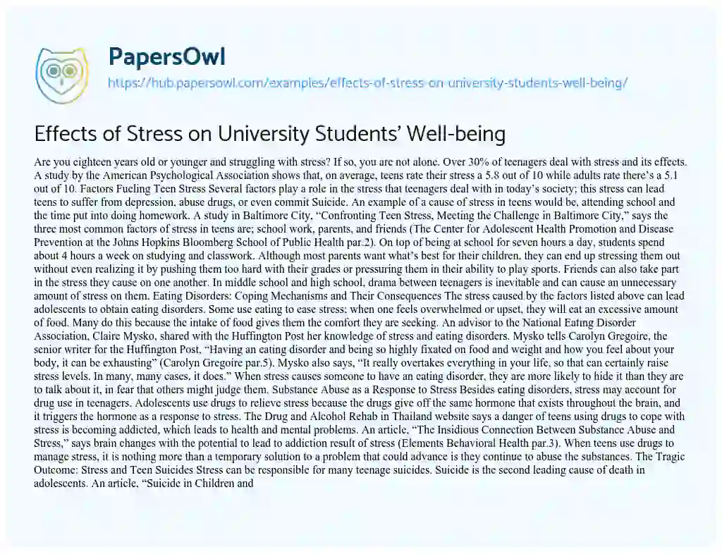 Essay on Effects of Stress on University Students’ Well-being