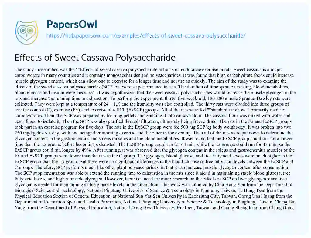 Essay on Effects of Sweet Cassava Polysaccharide