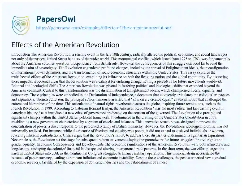 Essay on Effects of the American Revolution