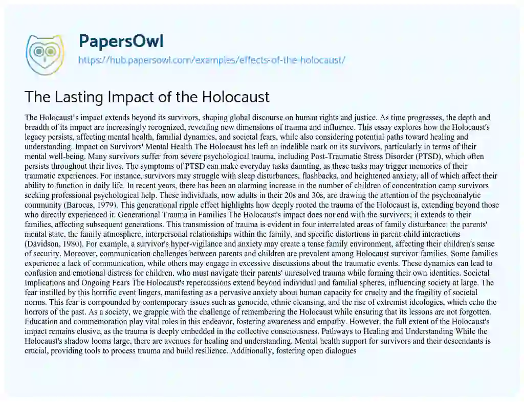 Essay on The Lasting Impact of the Holocaust