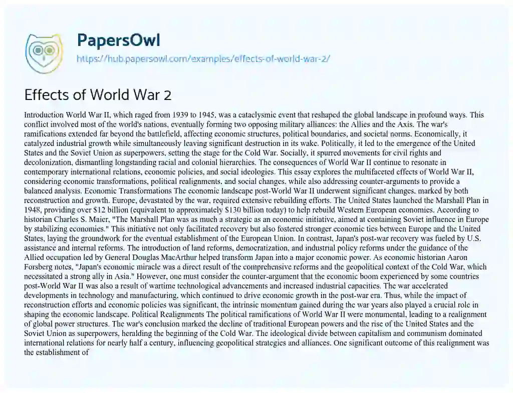 Essay on Effects of World War 2