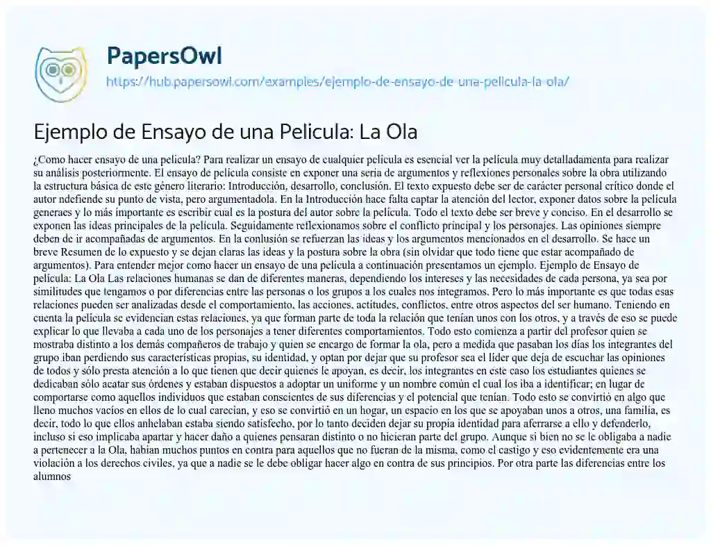 Essay on Ejemplo de Ensayo de una Pelicula: La Ola