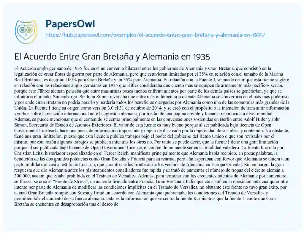 Essay on El Acuerdo Entre Gran Bretaña y Alemania en 1935