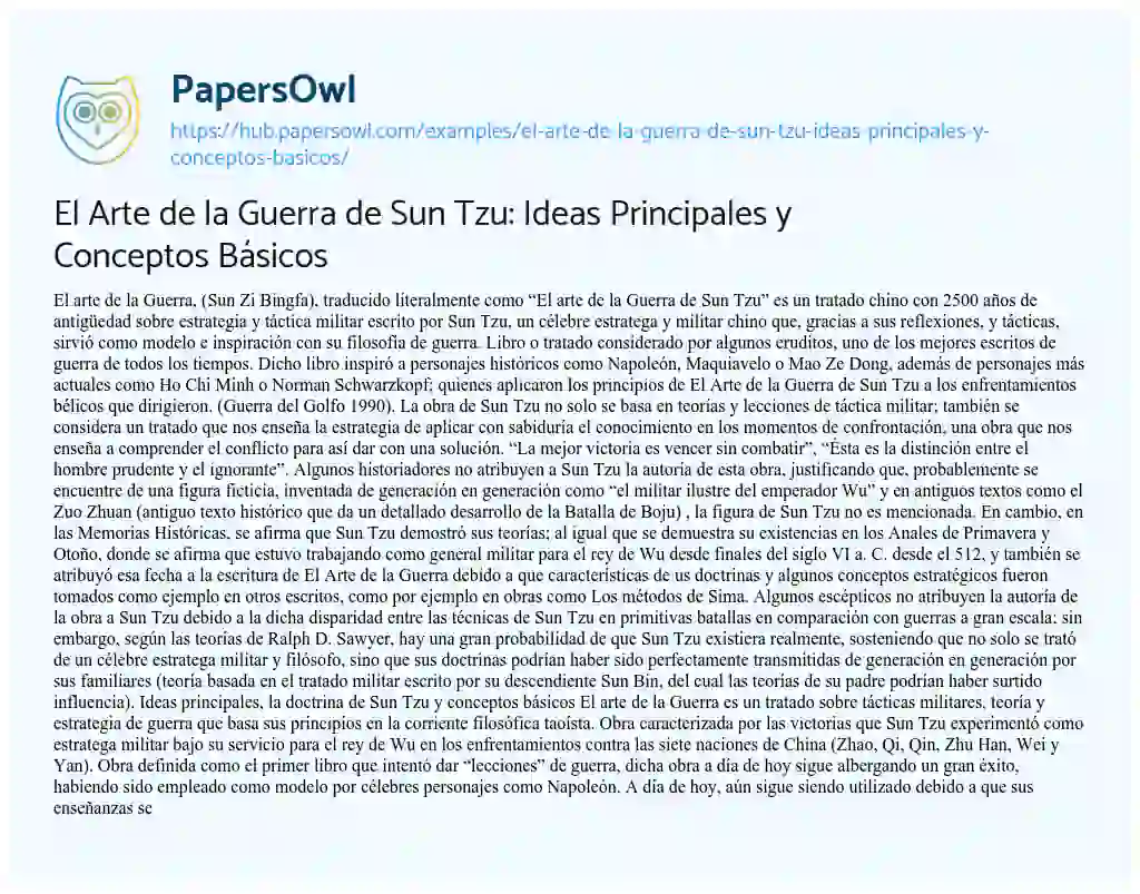 Essay on El Arte de la Guerra de Sun Tzu: Ideas Principales y Conceptos Básicos