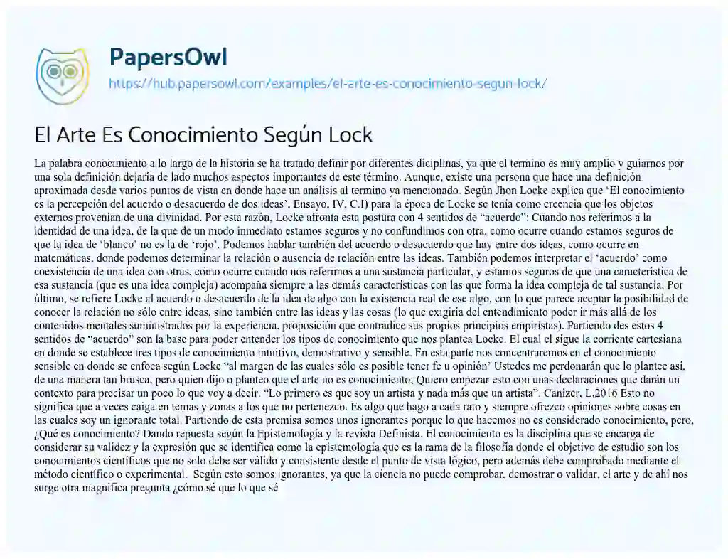 Essay on El Arte Es Conocimiento Según Lock