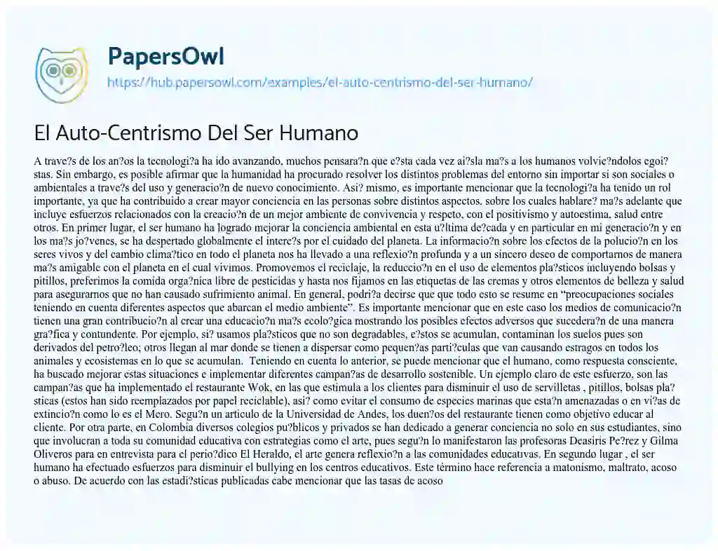 Essay on El Auto-Centrismo Del Ser Humano