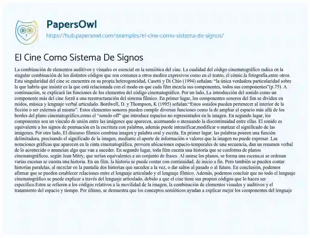Essay on El Cine Como Sistema De Signos