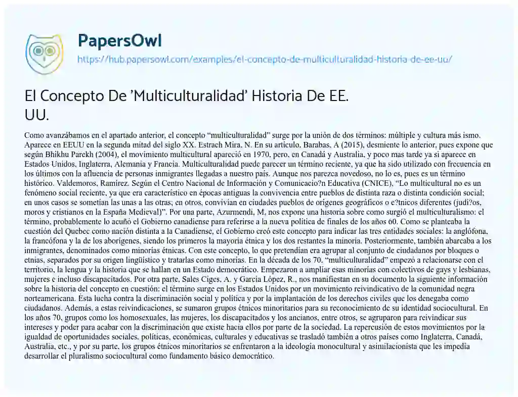 Essay on El Concepto De ‘Multiculturalidad’ Historia De EE. UU.