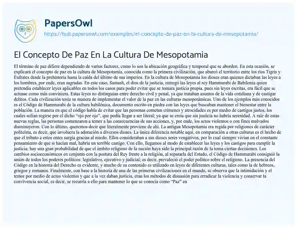 Essay on El Concepto De Paz En La Cultura De Mesopotamia