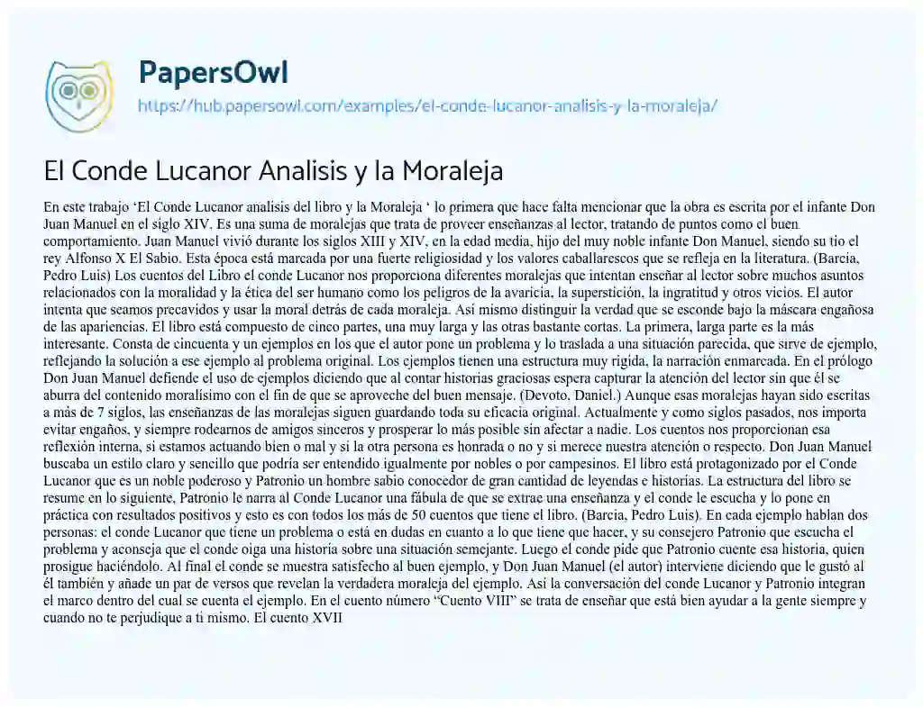 Essay on El Conde Lucanor Analisis y la Moraleja