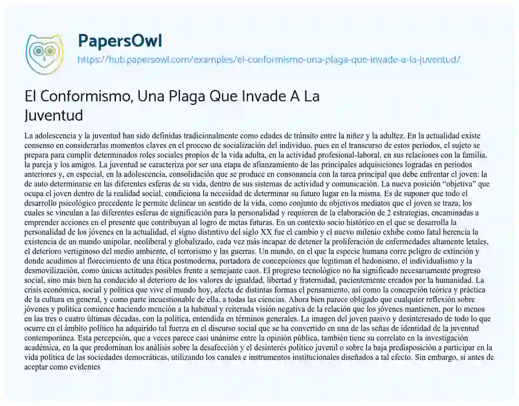 Essay on El Conformismo, Una Plaga Que Invade A La Juventud