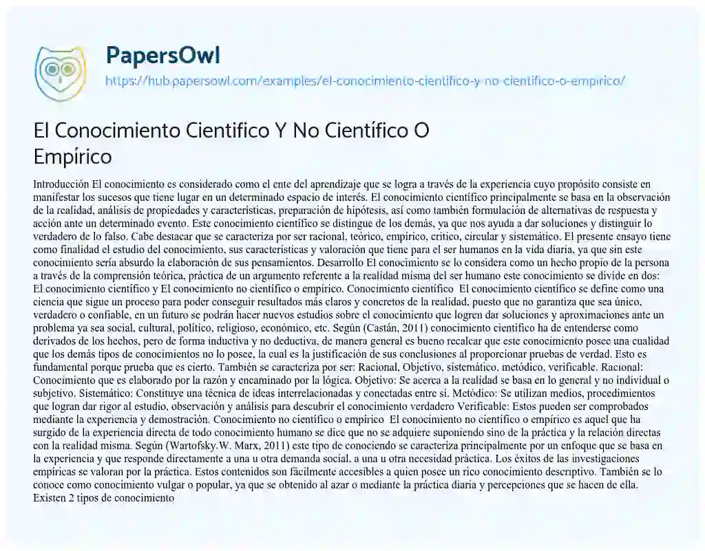 Essay on El Conocimiento Cientifico Y No Científico O Empírico
