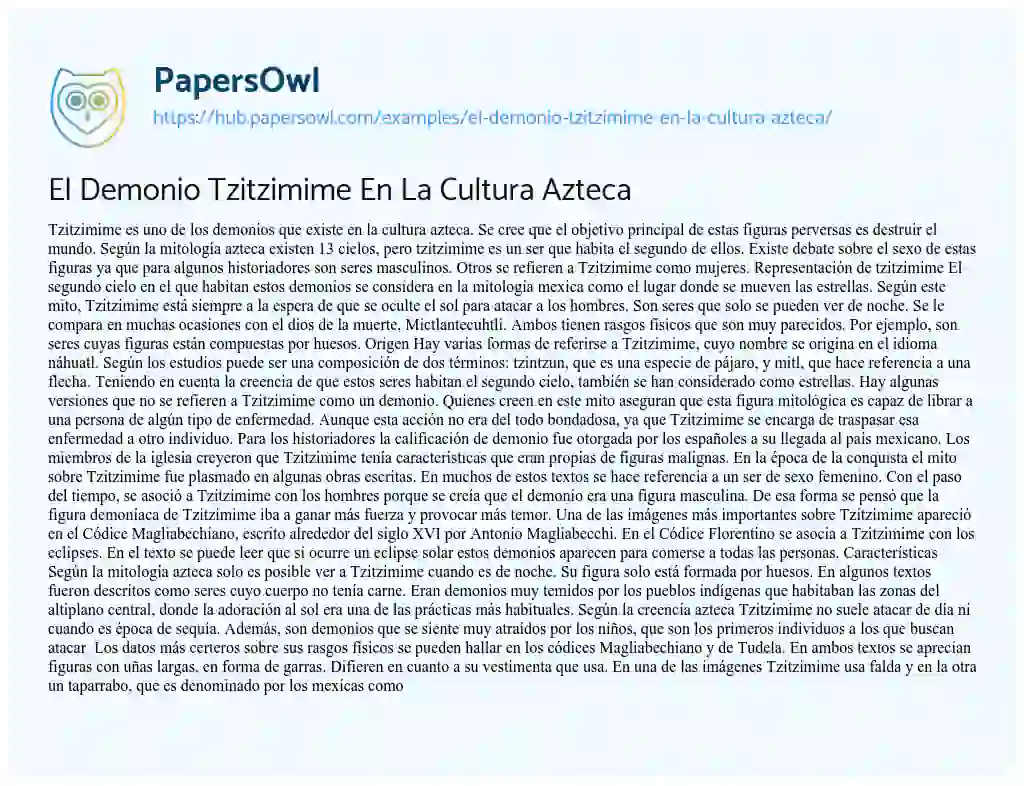 Essay on El Demonio Tzitzimime En La Cultura Azteca