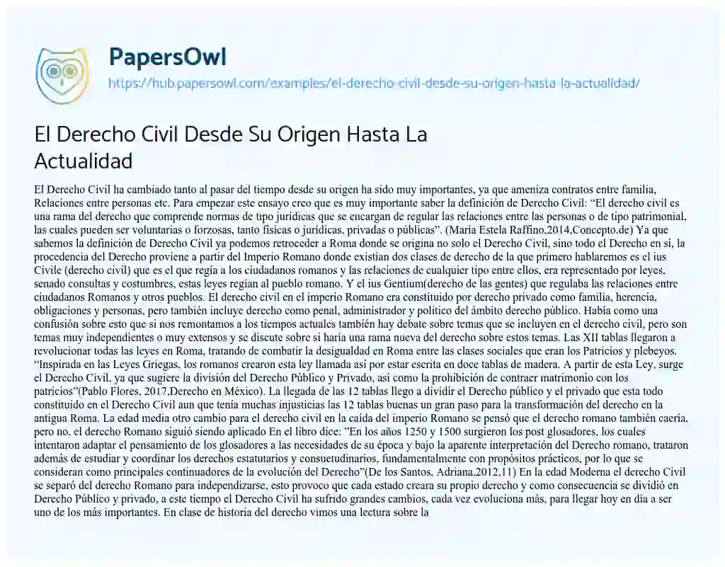 Essay on El Derecho Civil Desde Su Origen Hasta La Actualidad