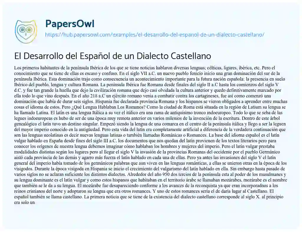 Essay on El Desarrollo del Español de un Dialecto Castellano