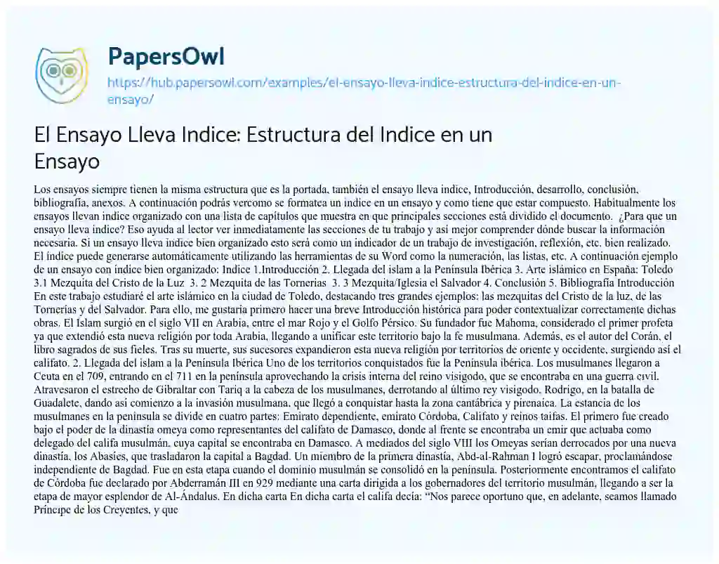 Essay on El Ensayo Lleva Indice: Estructura del Indice en un Ensayo