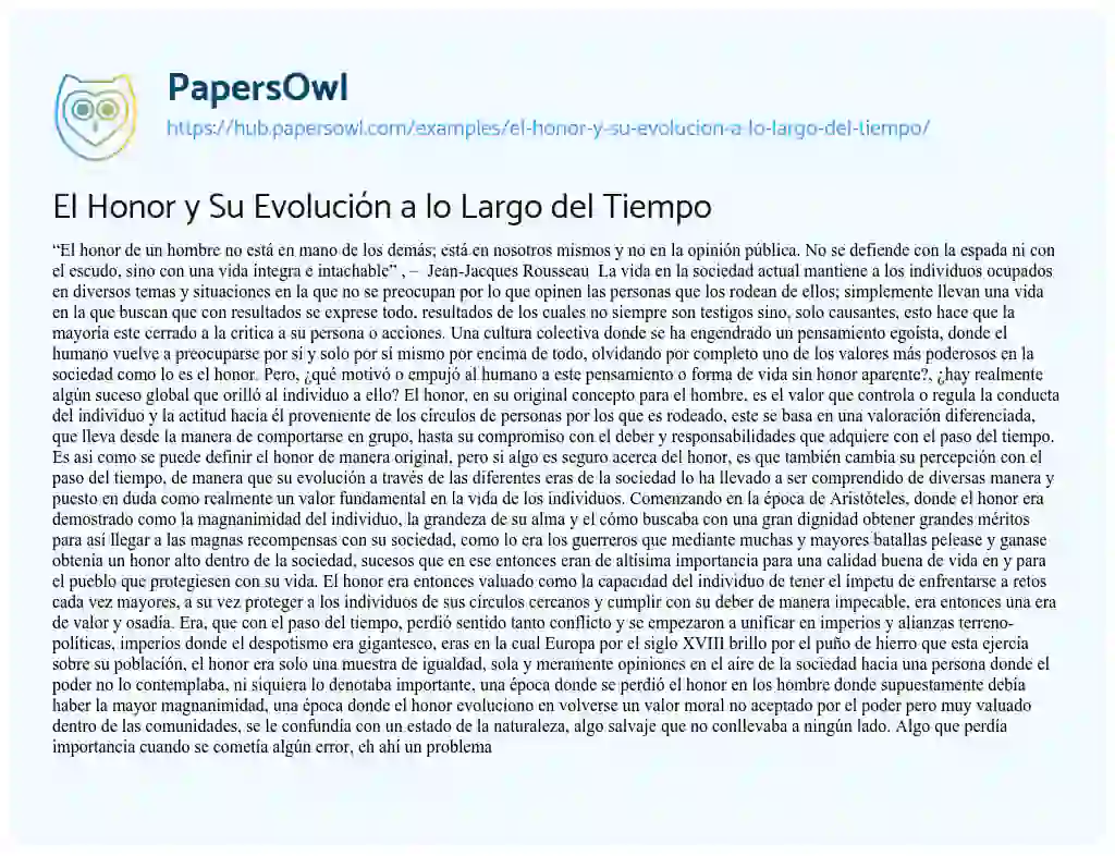 Essay on El Honor y Su Evolución a lo Largo del Tiempo