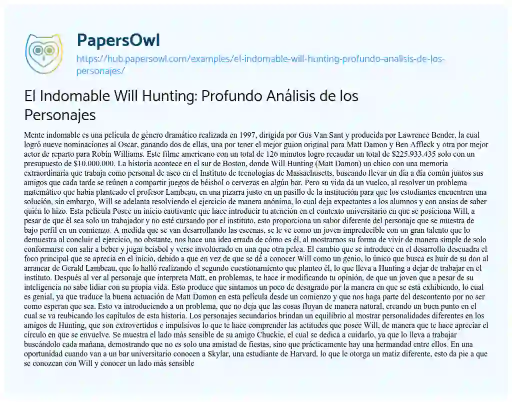 Essay on El Indomable Will Hunting: Profundo Análisis de los Personajes