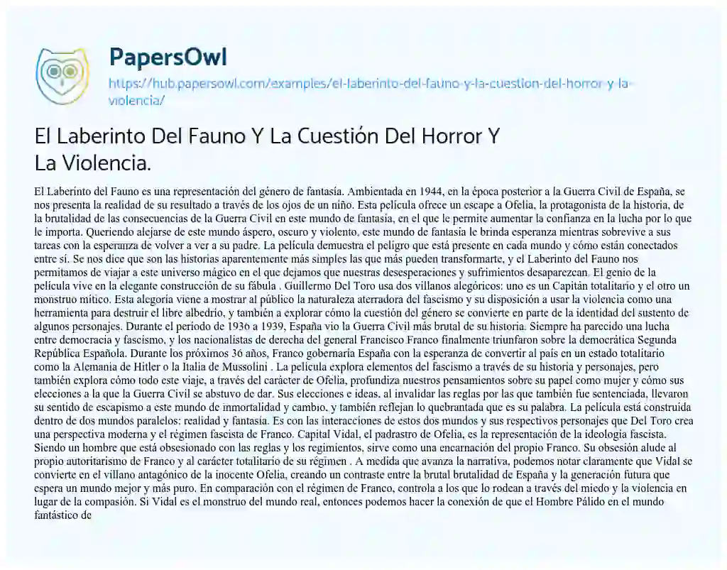 Essay on El Laberinto Del Fauno Y La Cuestión Del Horror Y La Violencia.